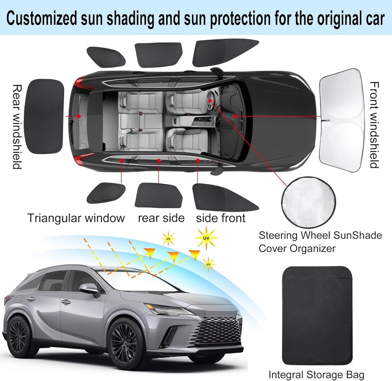 TINGLU Window Shades for Lexus RX 2023 2024 2025 Accessories Car Side Full Windows Rear Triangular Windshield Sun Shade Sun UV Rays & Privacy Protection for Camping,Napping,and Relaxing 8PCS - Image 3